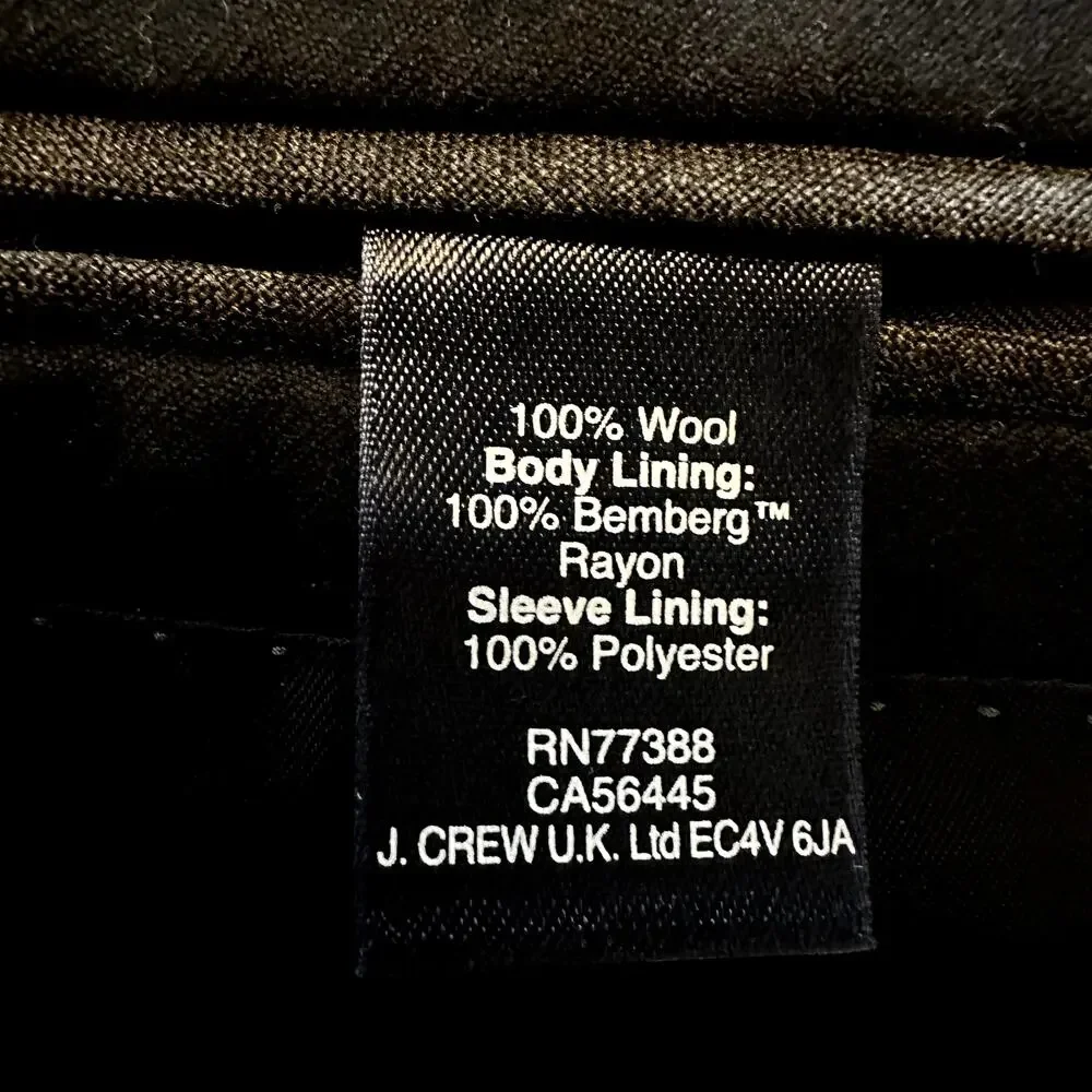 J. Crew Ludlow Blazer Loro Piana Super 130's 100% Wool Suit Jacket Black 39R